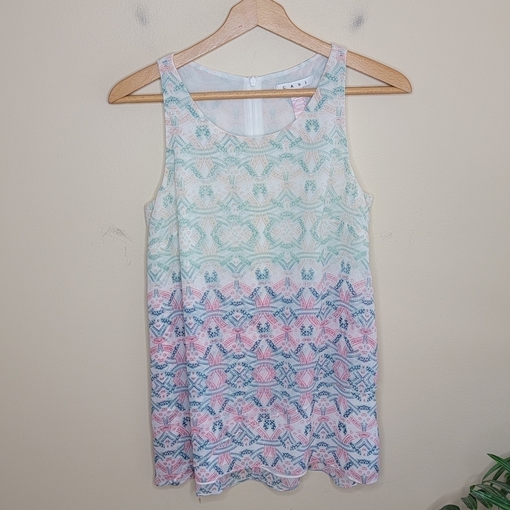 Heart of CAbi #250 Mosaic Pastel Ombre Print Layered Tank Blouse Size XS